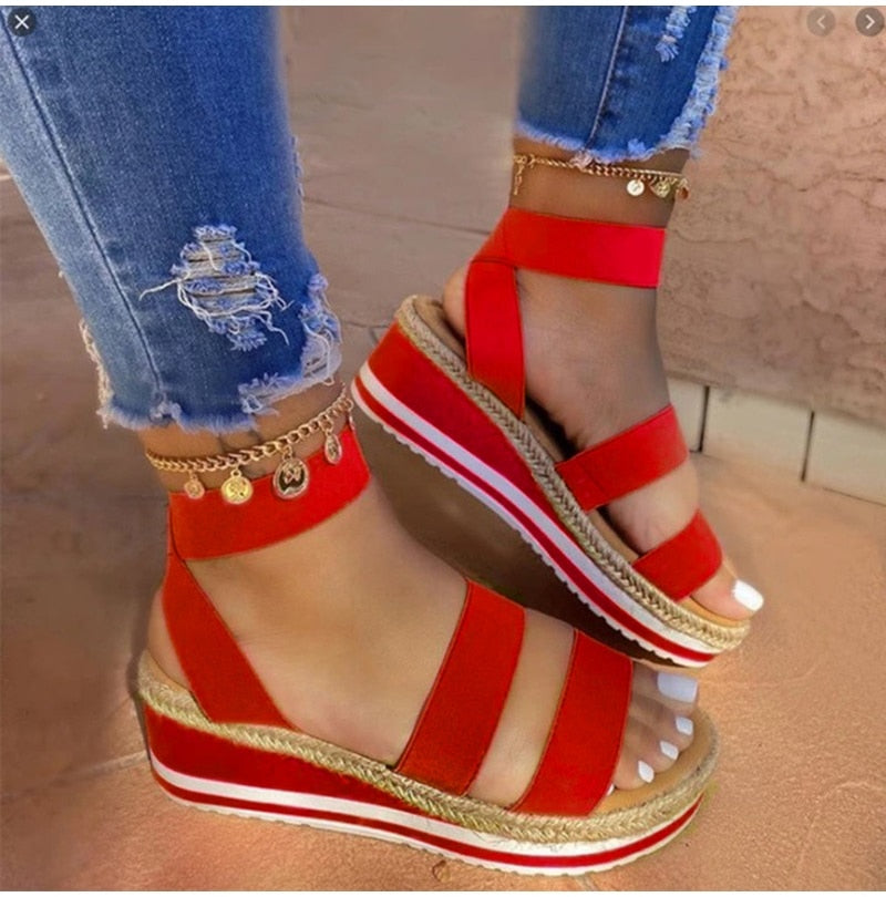 Dámské espadrilky na klínku s otevřenou špičkou a překříženými pásky | Orntli