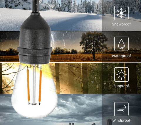 أضواء سلسلة خارجية مقاومة للماء قابلة للتوصيل بمقبس LED لون أبيض دافئ للاستخدام الشاق