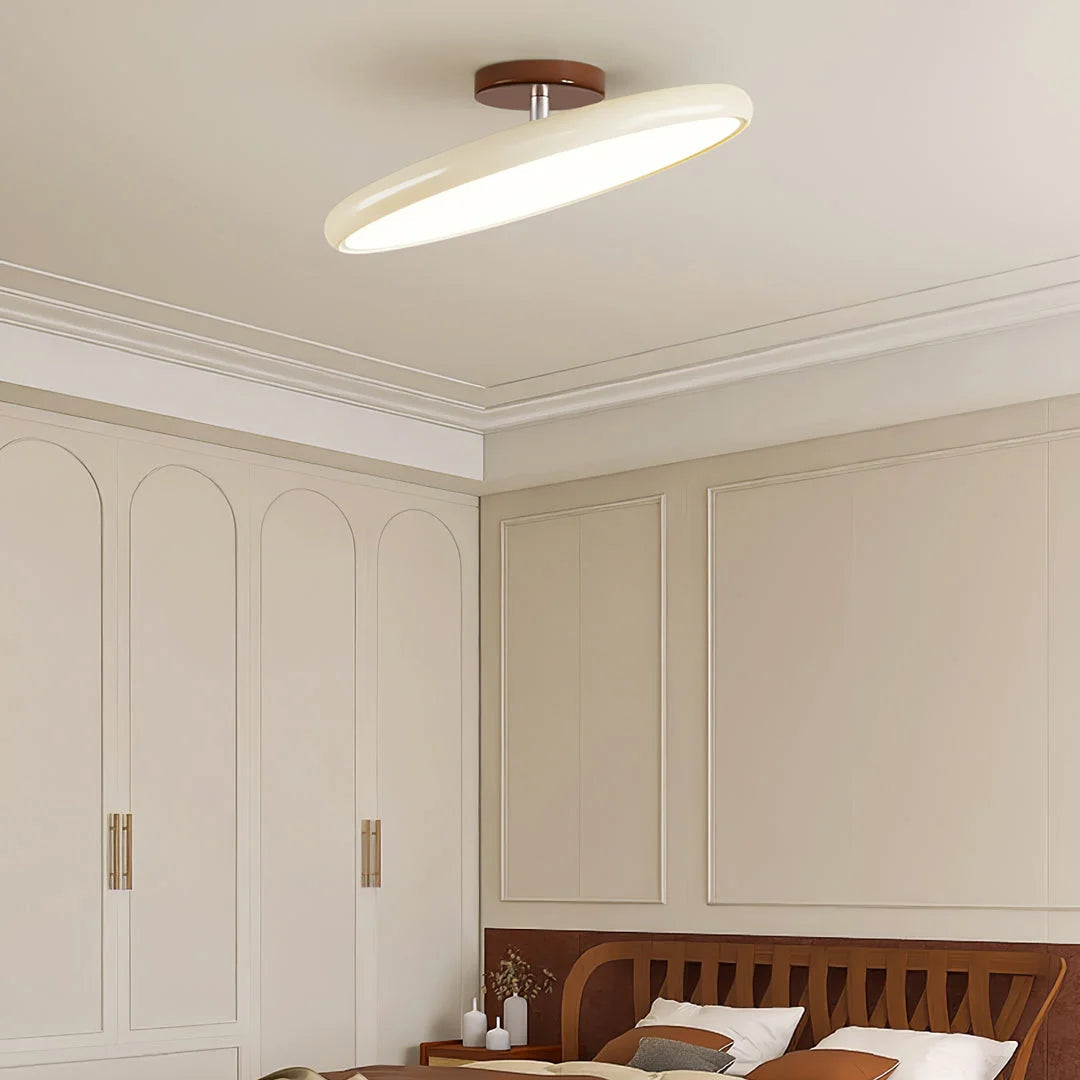 Candeeiro de teto redondo em metal e acrílico — LED quente regulável, bege/verde/vermelho