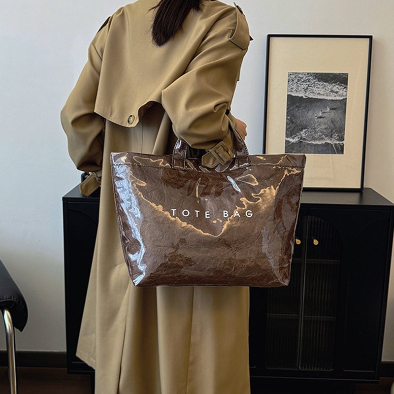 Borsa Tote in Carta Kraft con Stampa Lettere da Donna | Orntli