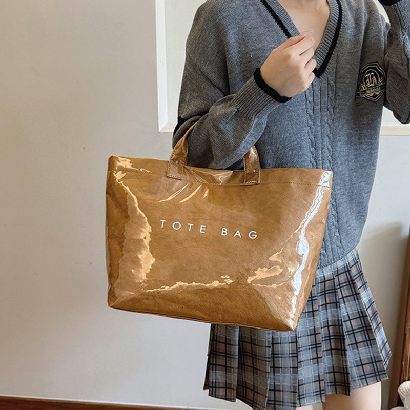 Borsa Tote in Carta Kraft con Stampa Lettere da Donna | Orntli