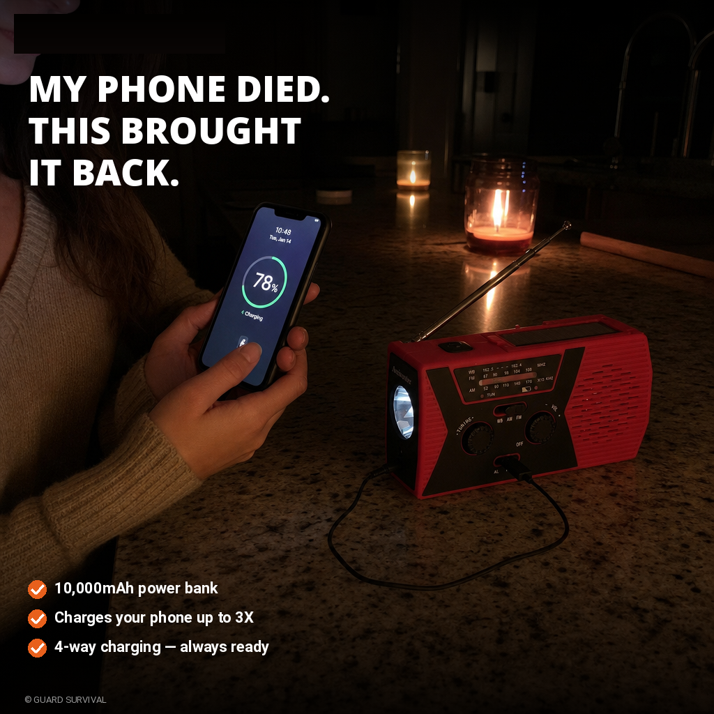 Solar Hand Crank Emergency Radio – 10,000mAh Power Bank, AM/FM, Flashlight, SOS