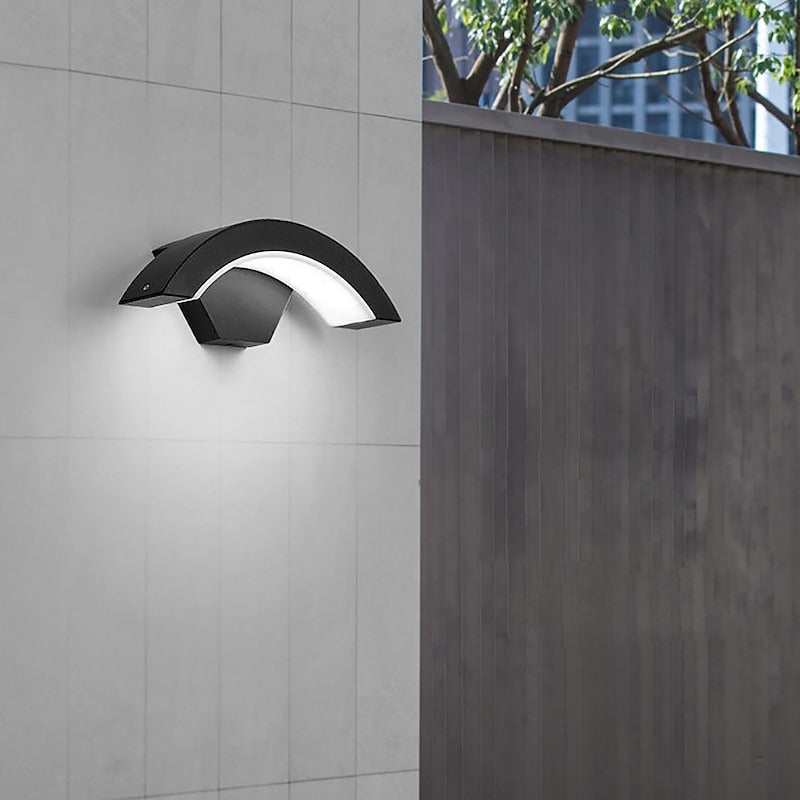 Candeeiro de parede LED preto em arco — alumínio impermeável IP65, 18W/36W