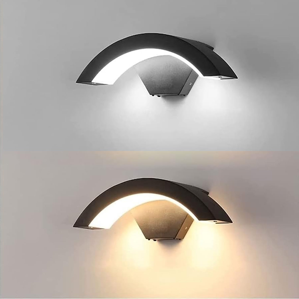 Candeeiro de parede LED preto em arco — alumínio impermeável IP65, 18W/36W