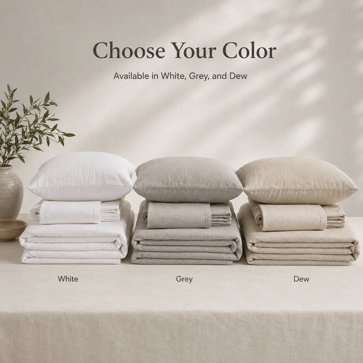VivoSleep pure linen bed sheets come in three colour options.