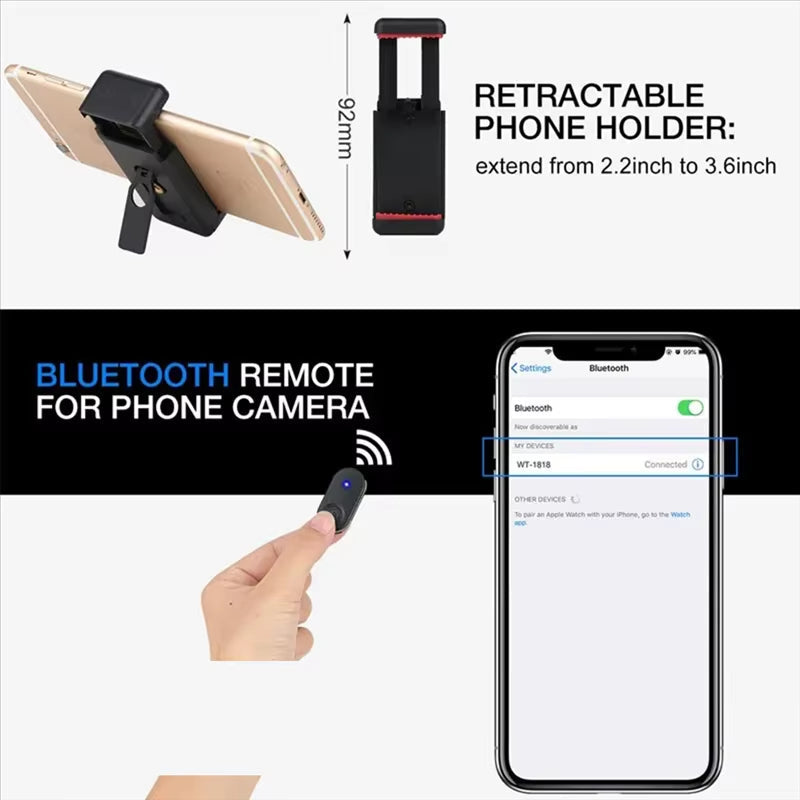 Treppiede Estensibile per Telefono con Telecomando Bluetooth e Bastone per Selfie Versatile e Supporto
