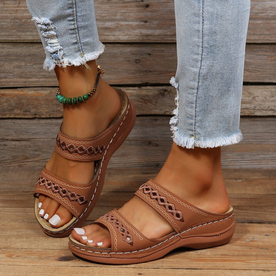 Women's Supportive Decorative Strap Slide Sandals | Orntli