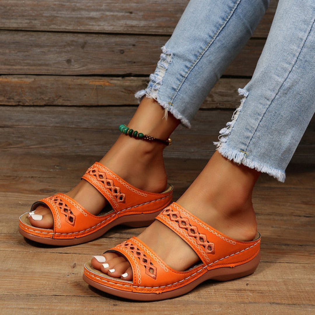 Women's Supportive Decorative Strap Slide Sandals | Orntli