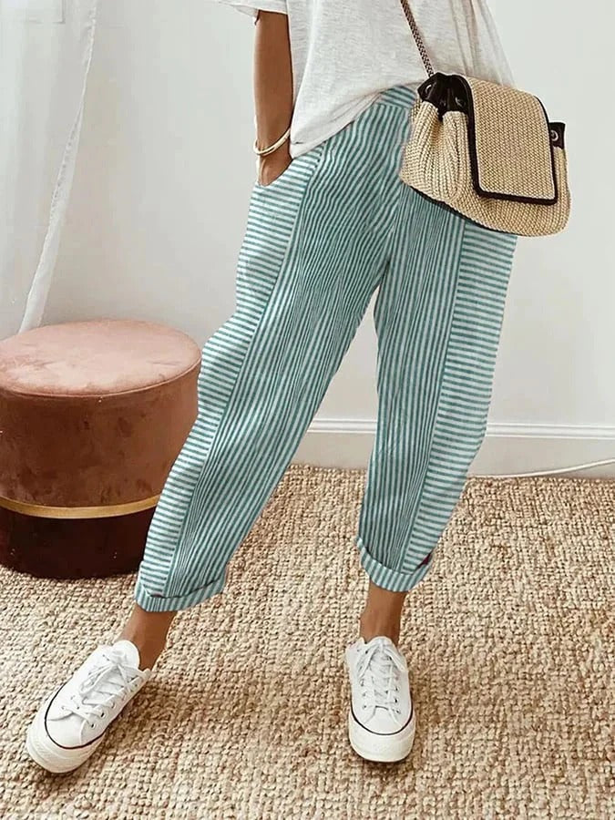 Women's Striped Comfortable Cropped Trousers | Orntli