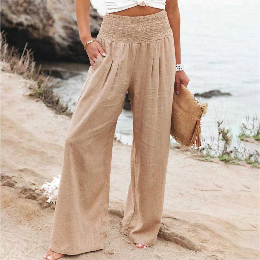 Pantalon large en lin pour femme avec taille smockée | Orntli