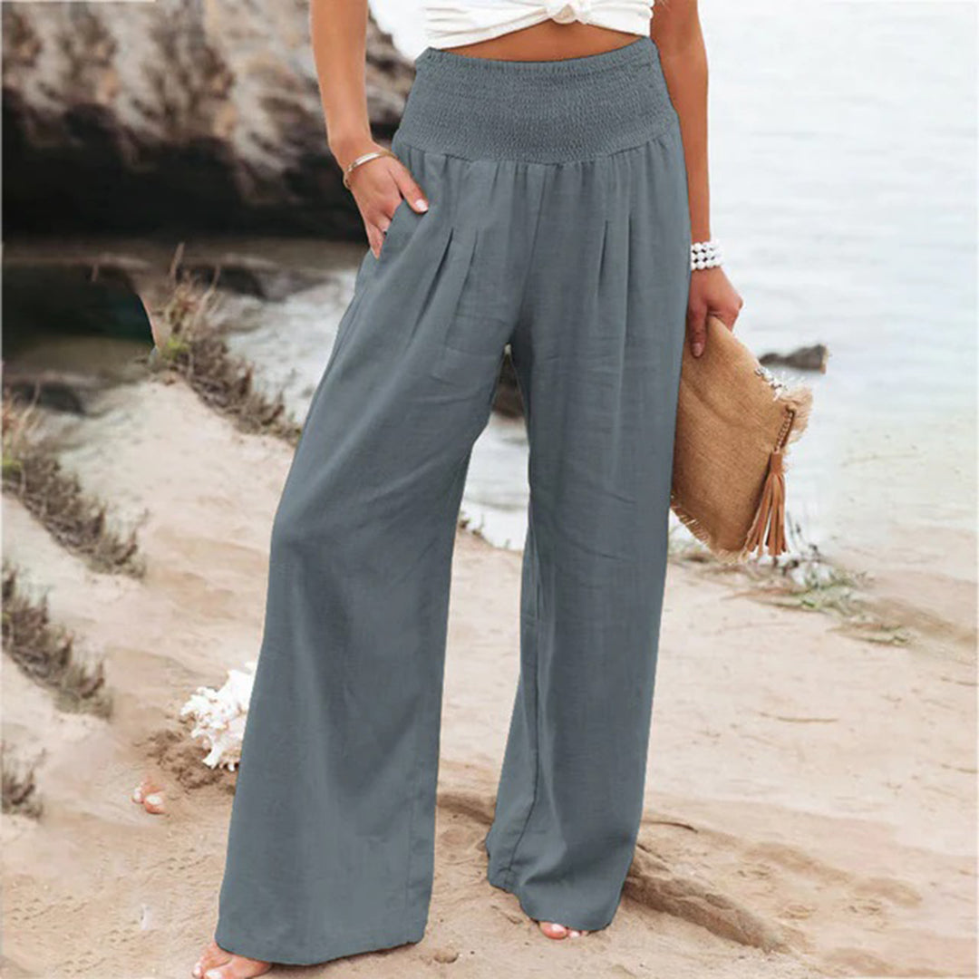 Pantalon large en lin pour femme avec taille smockée | Orntli
