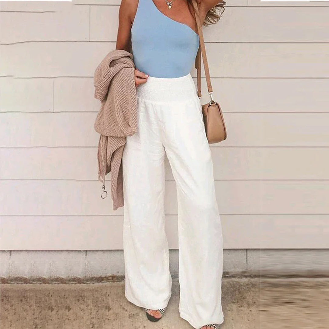 Pantalon large en lin pour femme avec taille smockée | Orntli