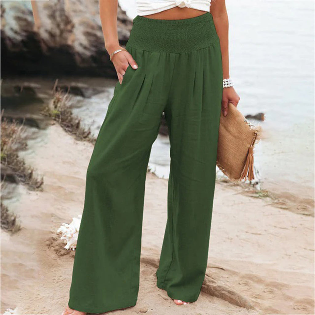 Pantalon large en lin pour femme avec taille smockée | Orntli