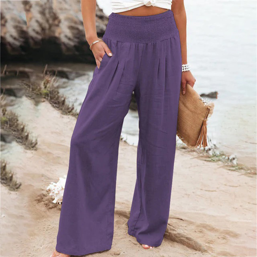Pantalon large en lin pour femme avec taille smockée | Orntli
