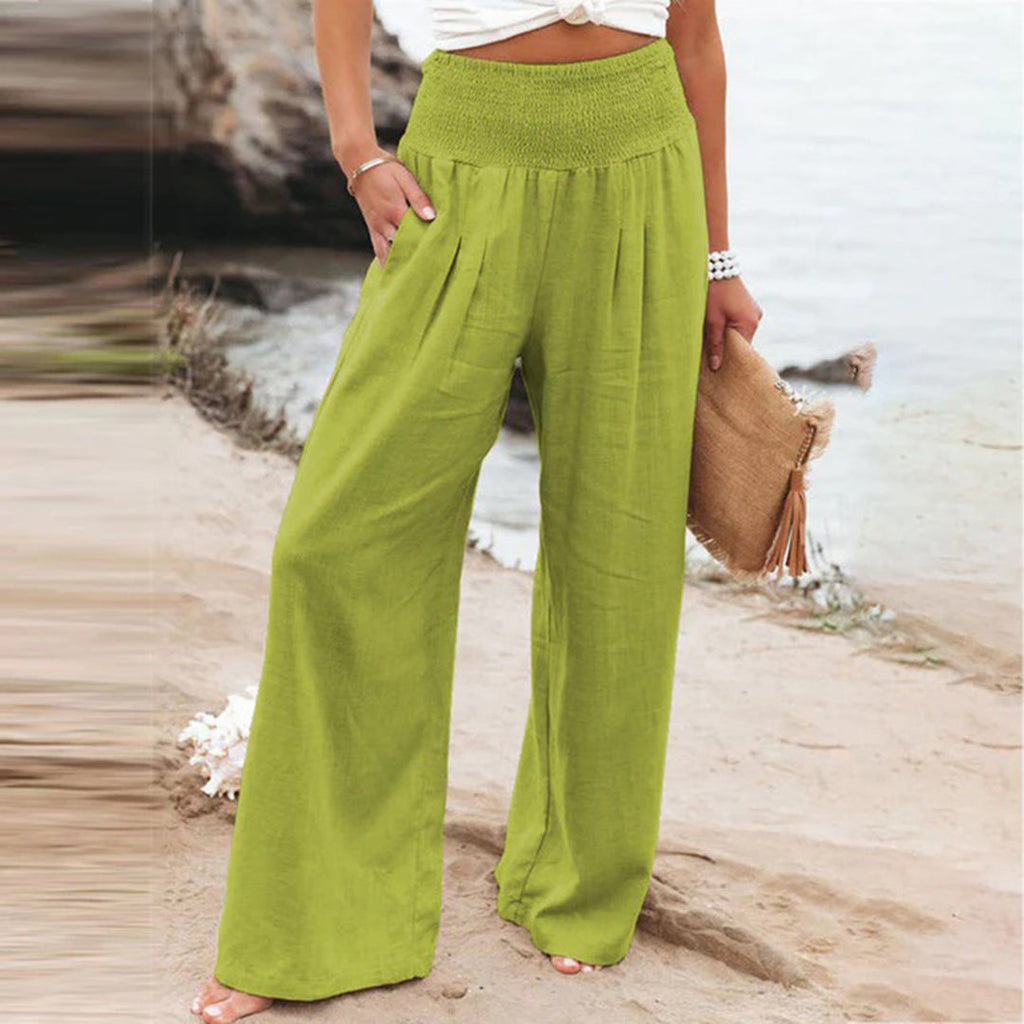 Pantalon large en lin pour femme avec taille smockée | Orntli