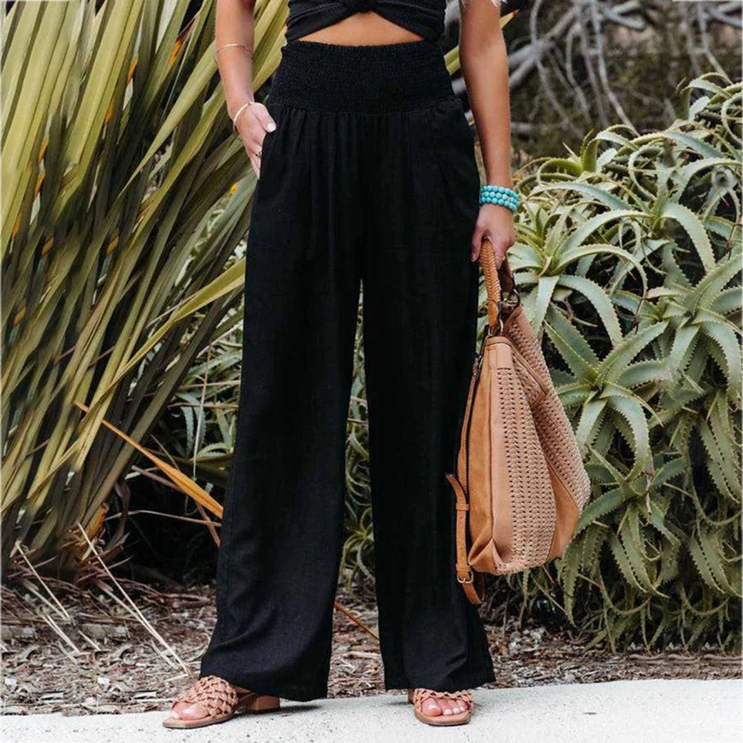Pantalon large en lin pour femme avec taille smockée | Orntli