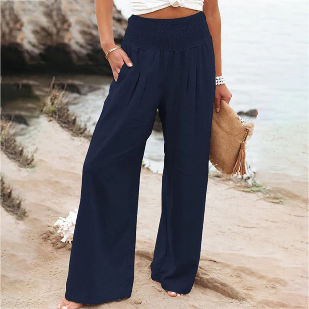Pantalon large en lin pour femme avec taille smockée | Orntli