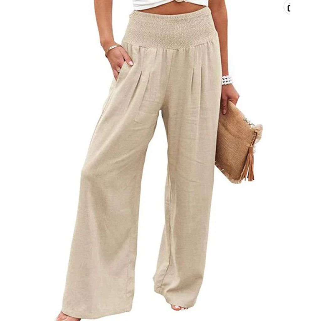 Pantalon large en lin pour femme avec taille smockée | Orntli