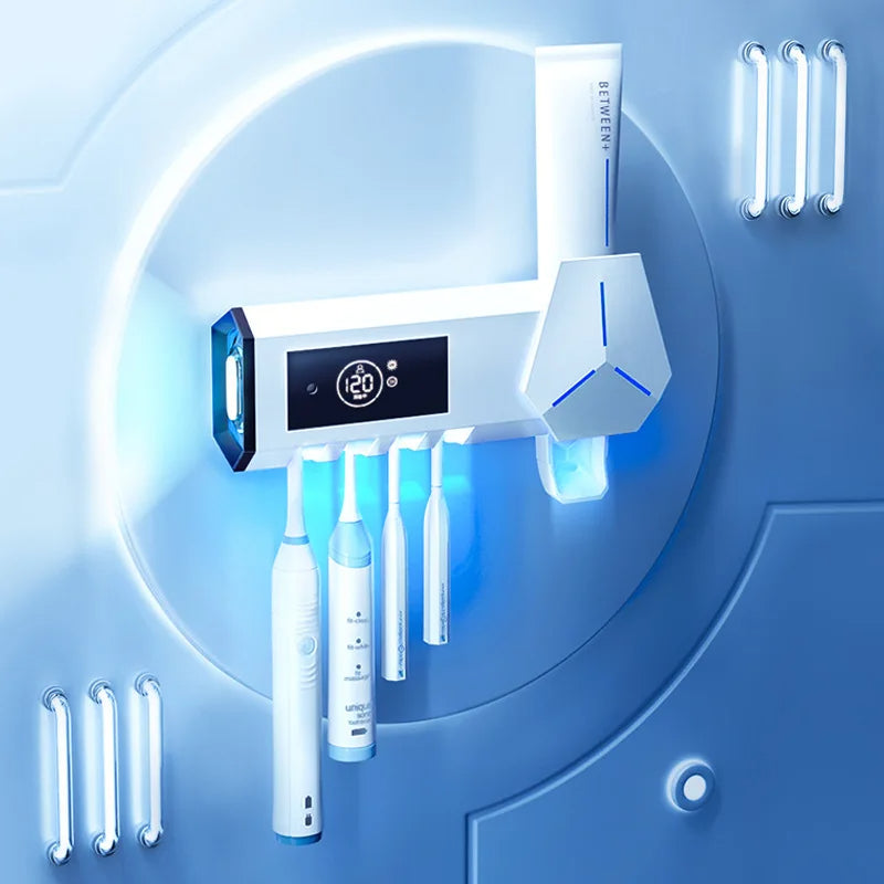 Smart UV Toothbrush Holder - Multifunctional Toothbrush Disinfector Automatic Toothpaste Dispenser Squeezer
