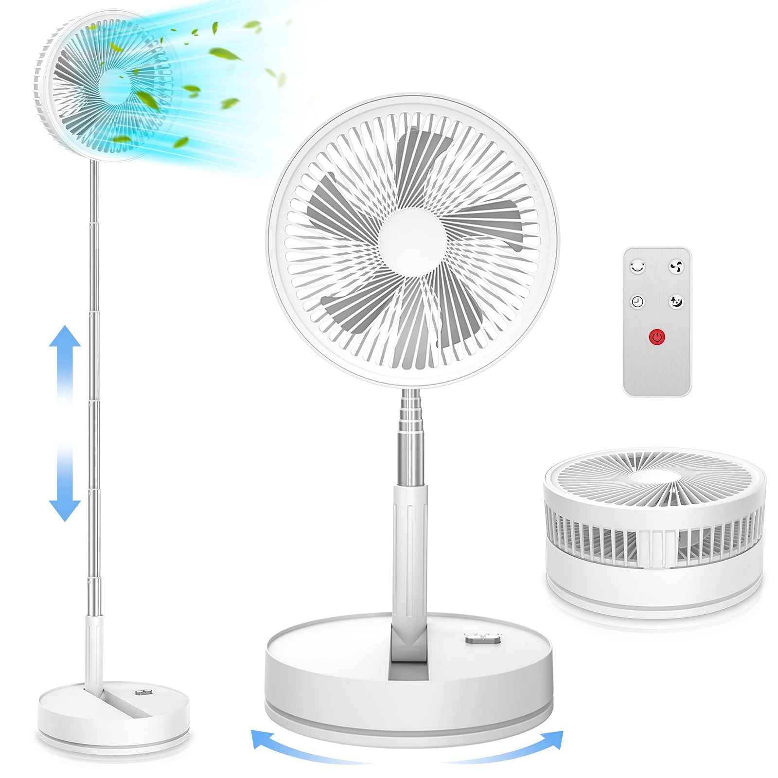 Ventilatore da pavimento pieghevole ricaricabile con batteria da 7200mAh e telecomando, 4 velocità
