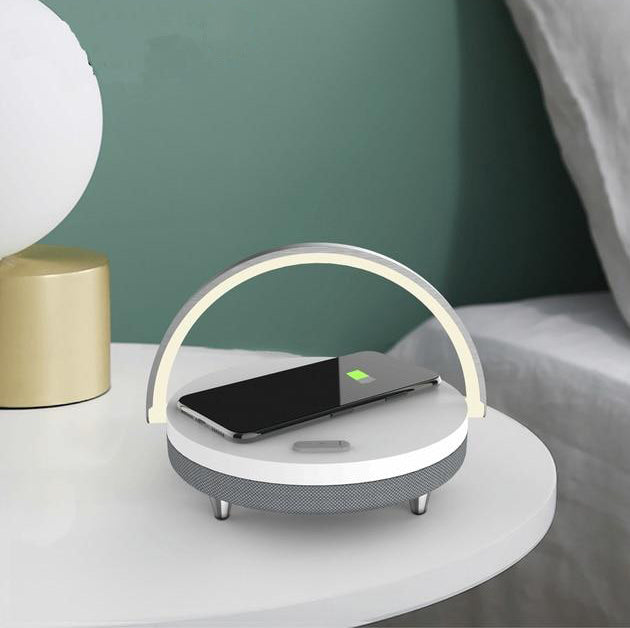 LED-skrivbordslampa med Bluetooth-högtalare och trådlös laddare - Bluetooth 5.0 - 10W Qi-laddning - Vit