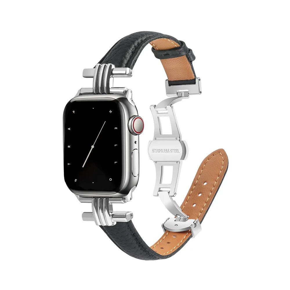 Cinturino da donna in vera pelle e acciaio inox per Apple Watch
