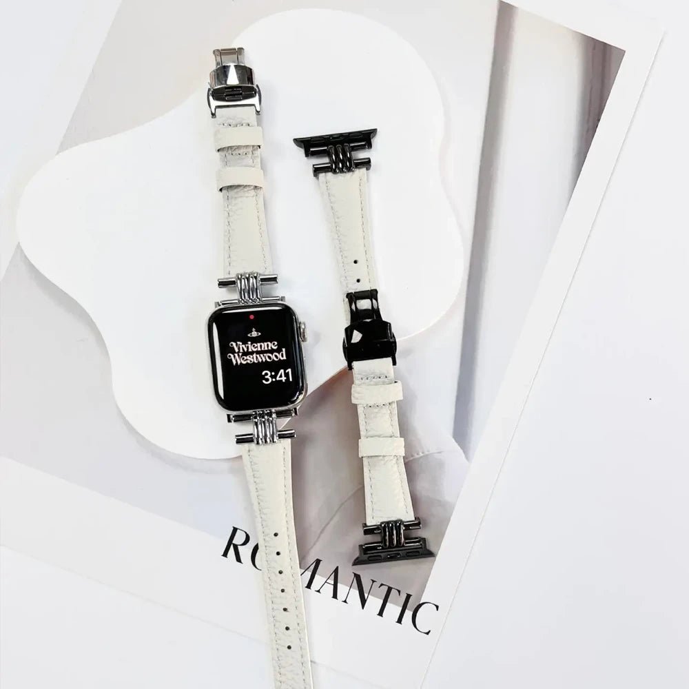 Cinturino da donna in vera pelle e acciaio inox per Apple Watch