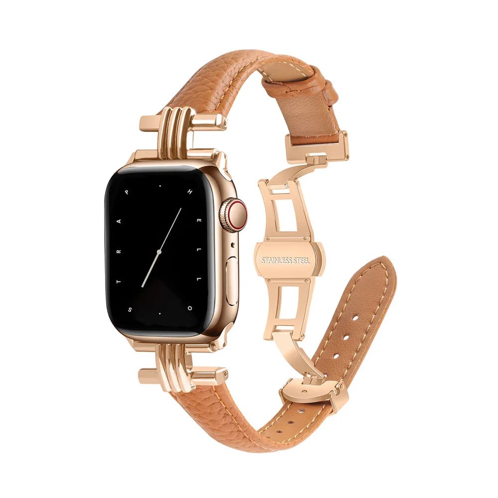Cinturino da donna in vera pelle e acciaio inox per Apple Watch