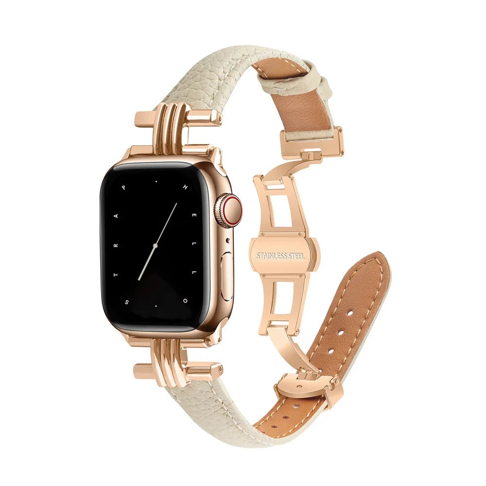 Cinturino da donna in vera pelle e acciaio inox per Apple Watch