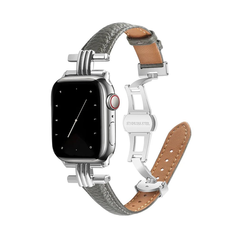 Cinturino da donna in vera pelle e acciaio inox per Apple Watch