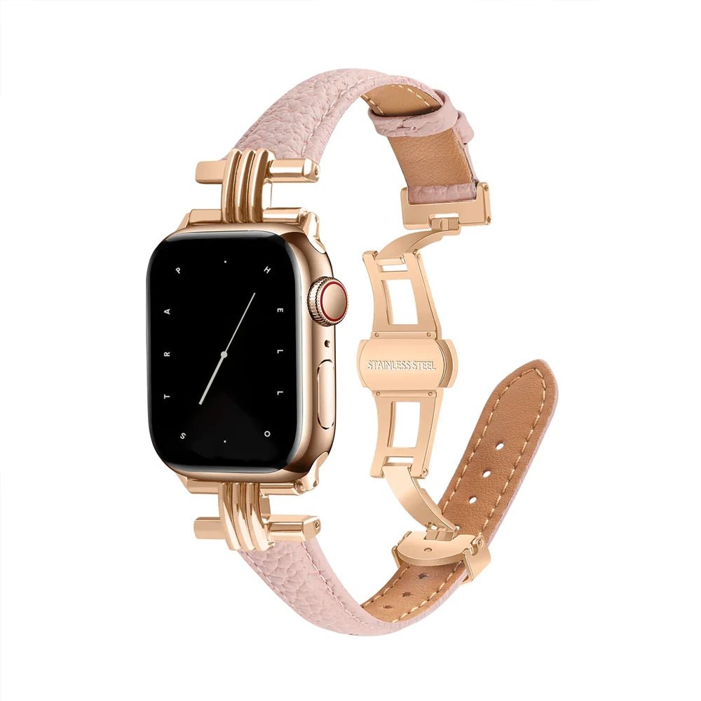 Cinturino da donna in vera pelle e acciaio inox per Apple Watch