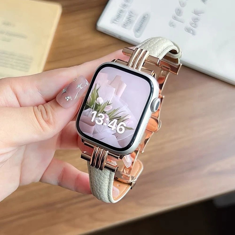 Cinturino da donna in vera pelle e acciaio inox per Apple Watch