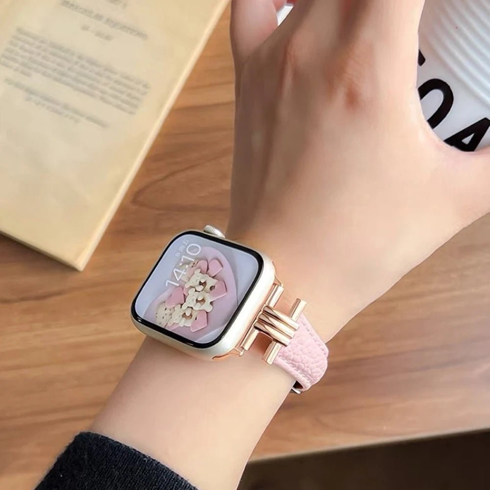 Cinturino da donna in vera pelle e acciaio inox per Apple Watch