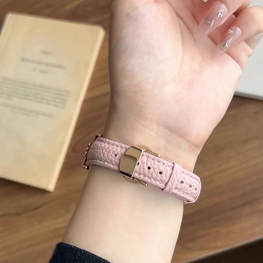 Cinturino da donna in vera pelle e acciaio inox per Apple Watch