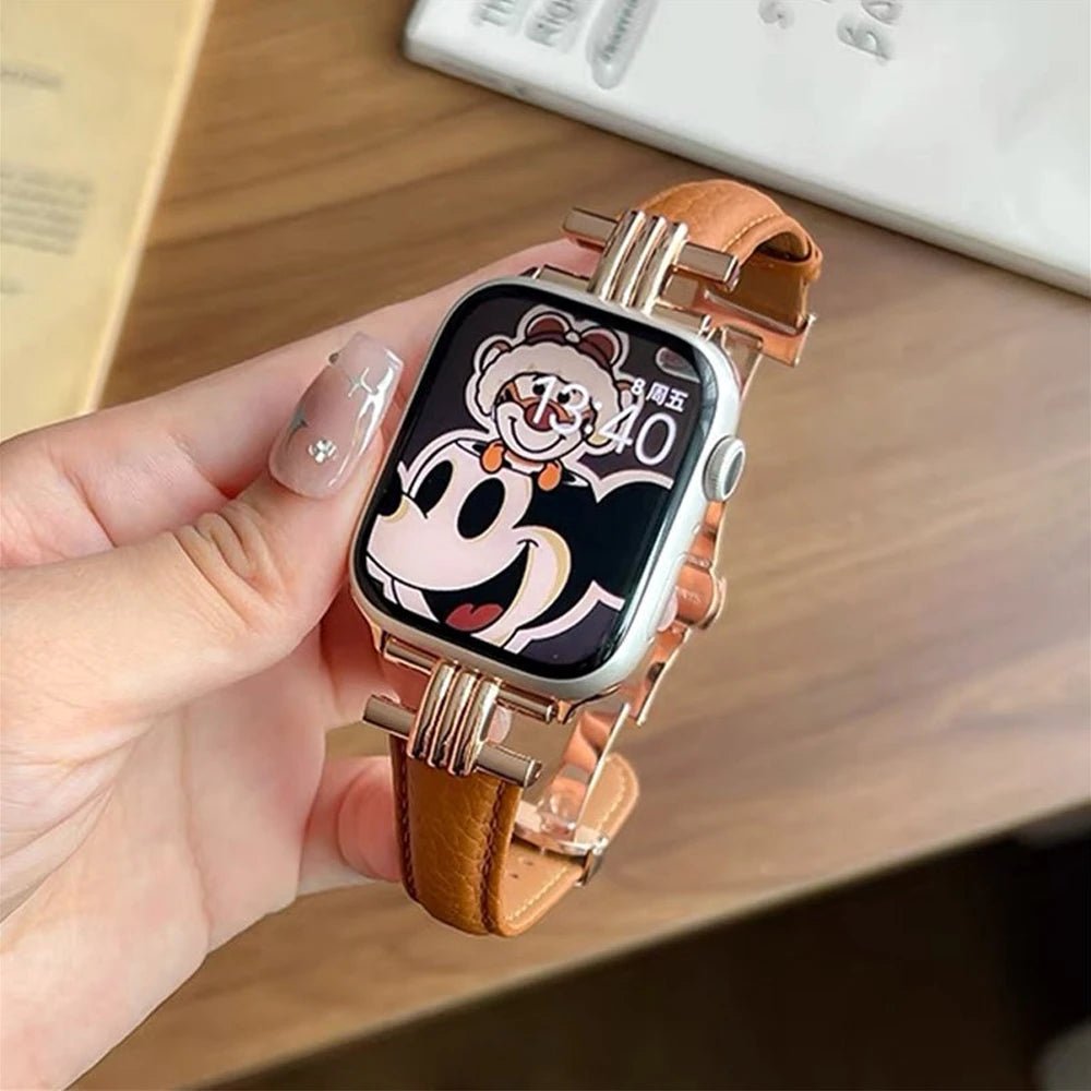 Cinturino da donna in vera pelle e acciaio inox per Apple Watch