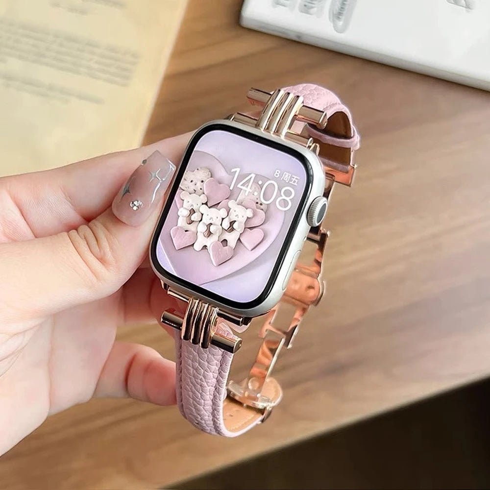 Cinturino da donna in vera pelle e acciaio inox per Apple Watch