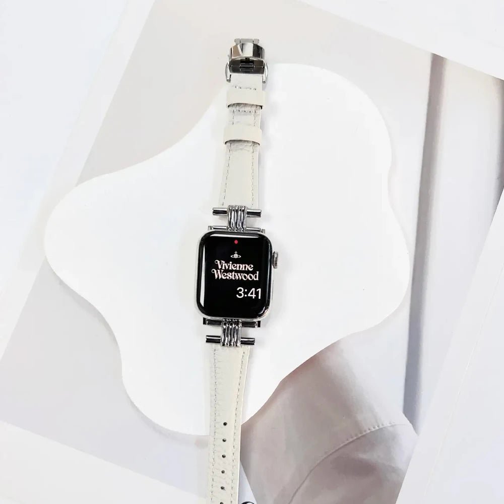 Cinturino da donna in vera pelle e acciaio inox per Apple Watch