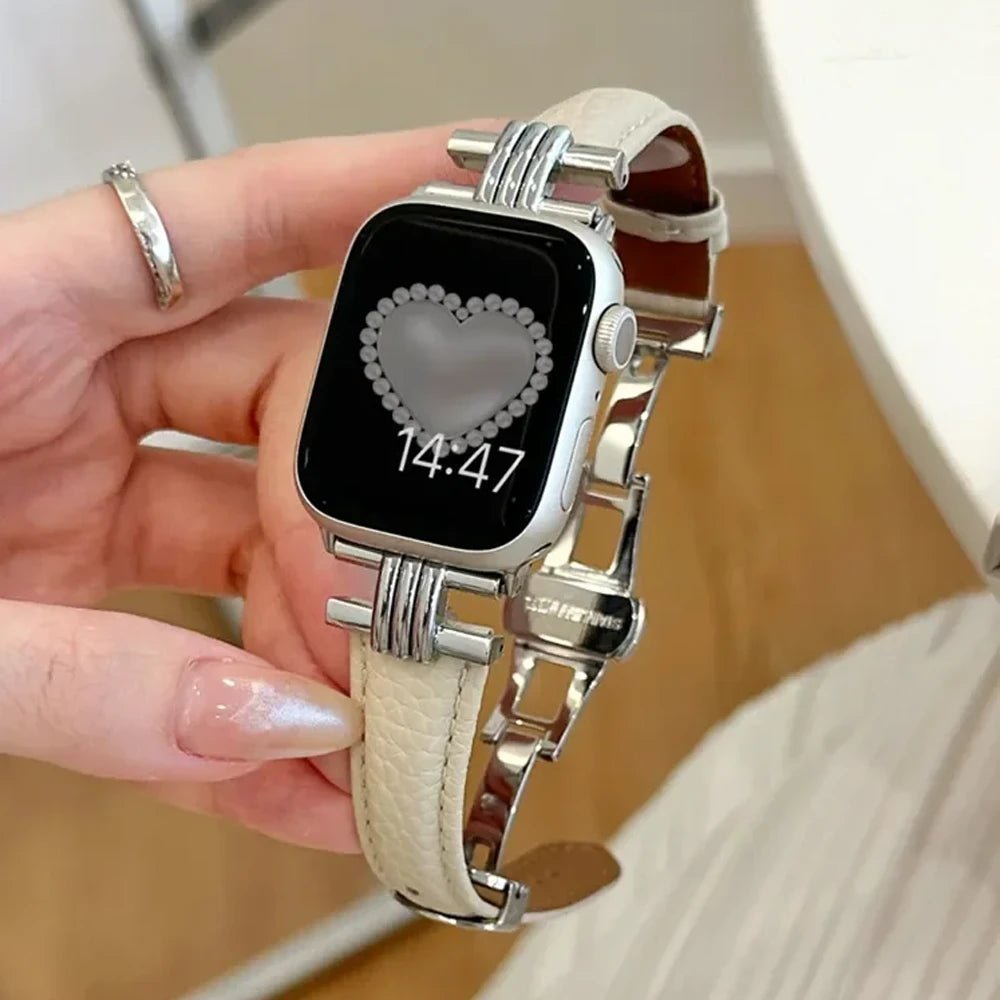 Cinturino da donna in vera pelle e acciaio inox per Apple Watch