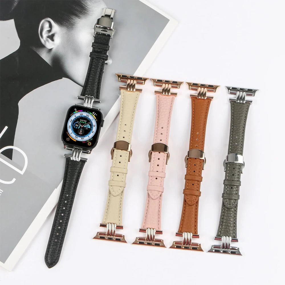 Cinturino da donna in vera pelle e acciaio inox per Apple Watch