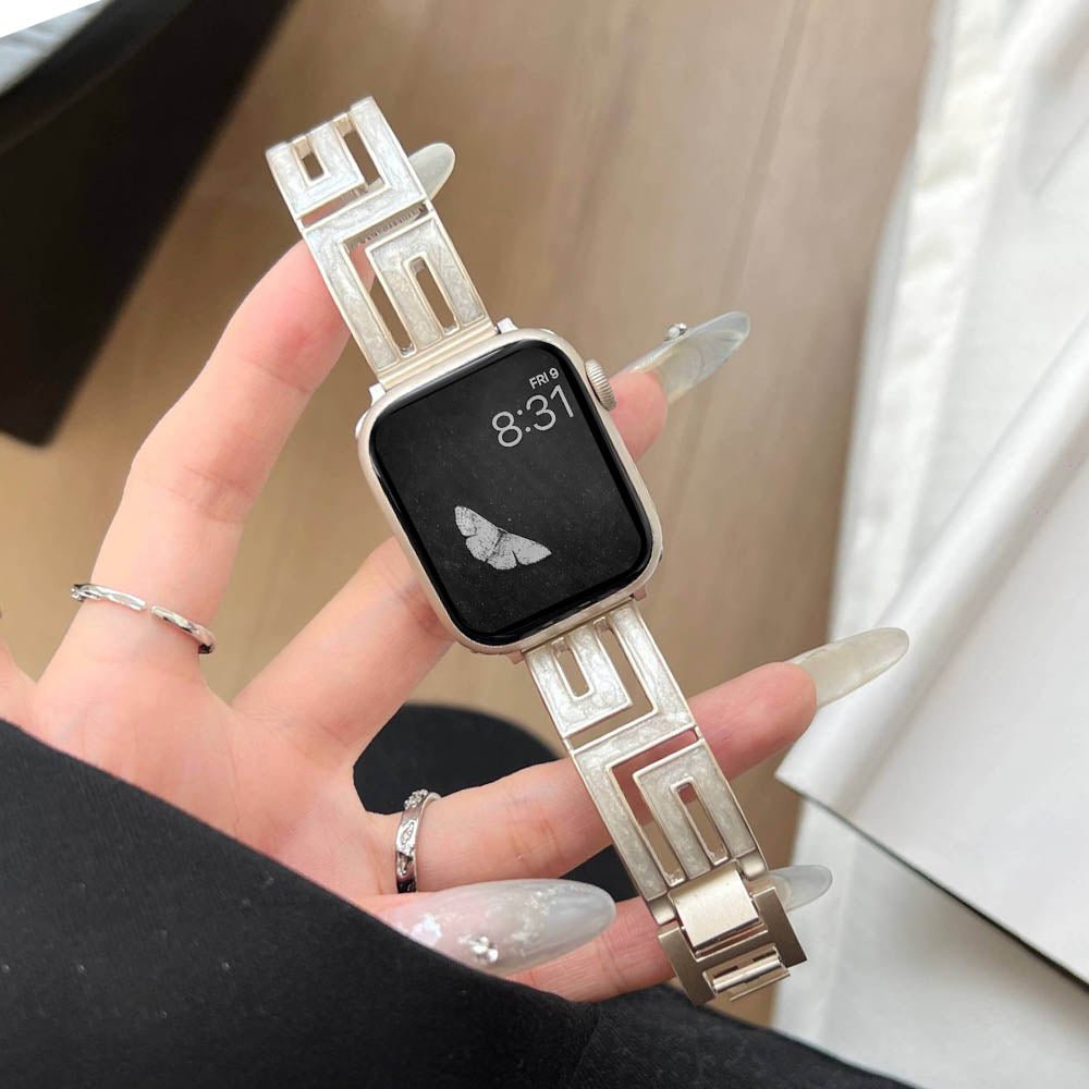 Naisten ruostumattomasta teräksestä valmistettu neliönmuotoinen linkkiranneke Apple Watchiin