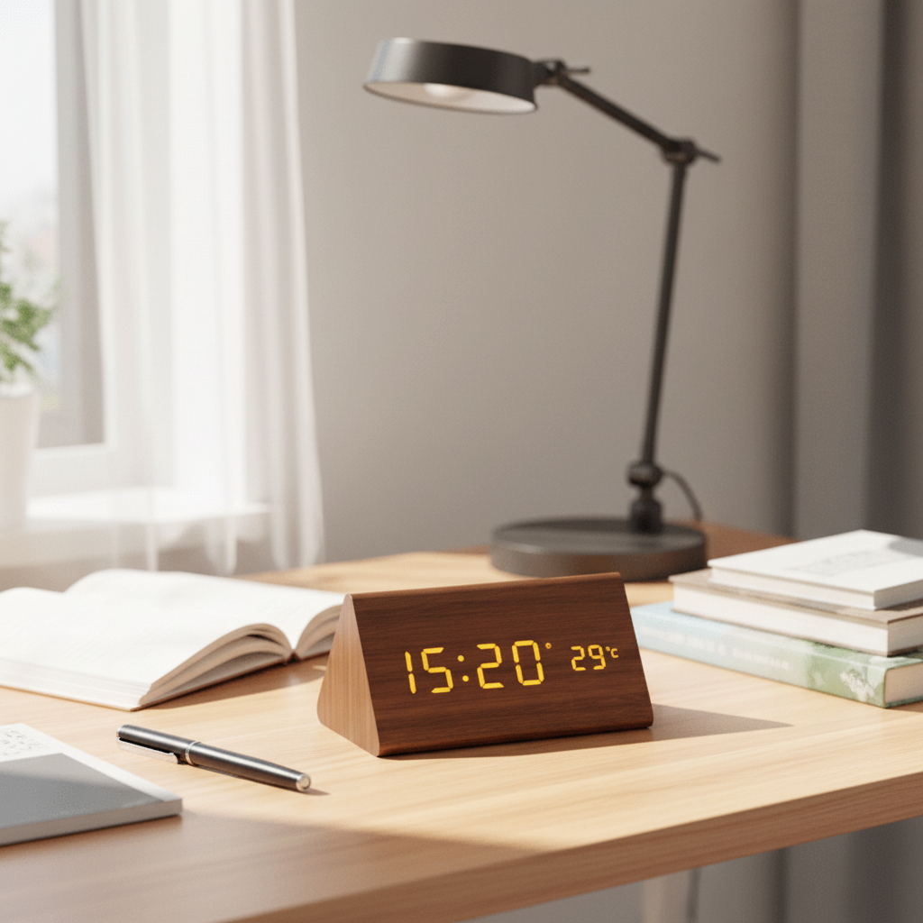 WOODSENSE – Horloge en bois à LED avec commande vocale pour une affichage du temps élégant | Orntli