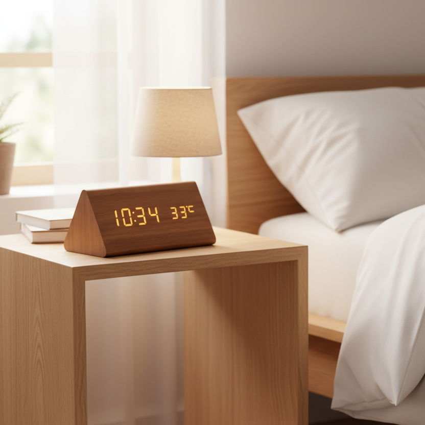 WOODSENSE – Horloge en bois à LED avec commande vocale pour une affichage du temps élégant | Orntli