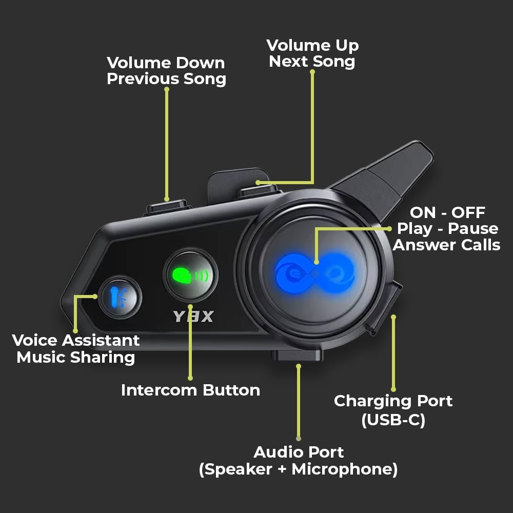 Motorcycle Helmet Intercom – 8-Rider Mesh, Bluetooth 5.1, IPX6 Waterproof