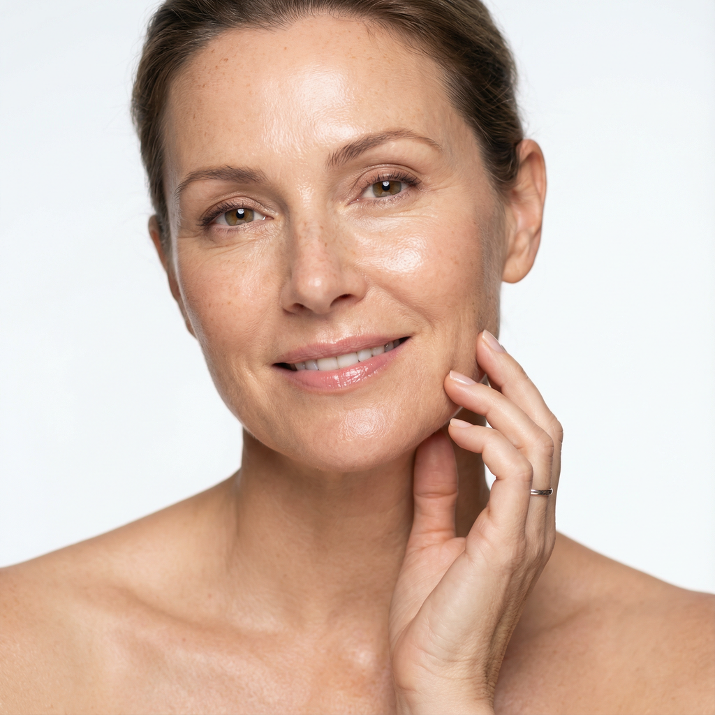 Smiling woman with smooth, hydrated skin