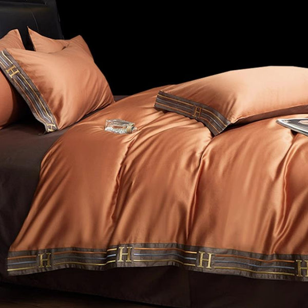 Ensemble de literie brodée en coton satiné, de luxe 4 pièces, modèle A1